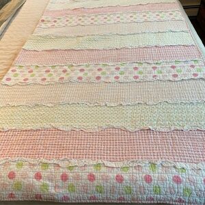 Levtex Home Marley Ruche Quilt Full Pink/Green/White 83”L X 83”W